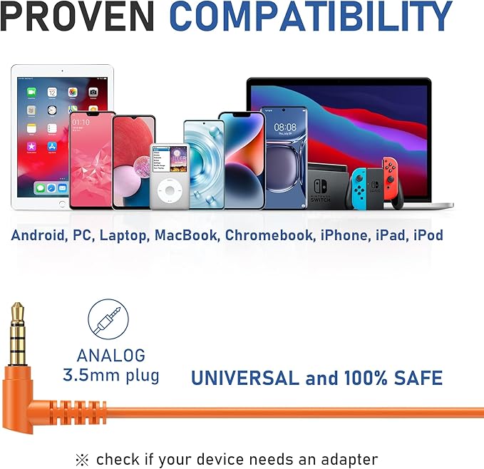 LUDOS FEROX Wired Earbuds in-Ear Headphones, 5 Years Warranty, Earphones with Microphone, Noise Isolation Corded for 3.5mm Jack Ear Buds for iPhone, Samsung, Laptop, Kids, School Students - Orange