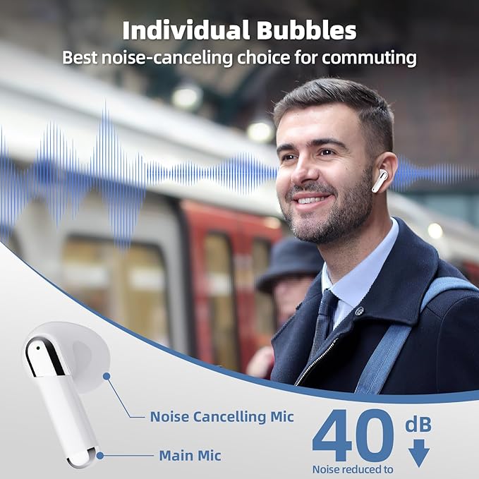 Promise Wireless Earbuds Bluetooth5.3 Earphones,40Hrs Play, ENC Noise Cancelling Mic,13mm Deep Bass,Remote Control for TikTok,YouTube Shorts Like,Smart Phone Laptop Computer Sports Headphones(White)