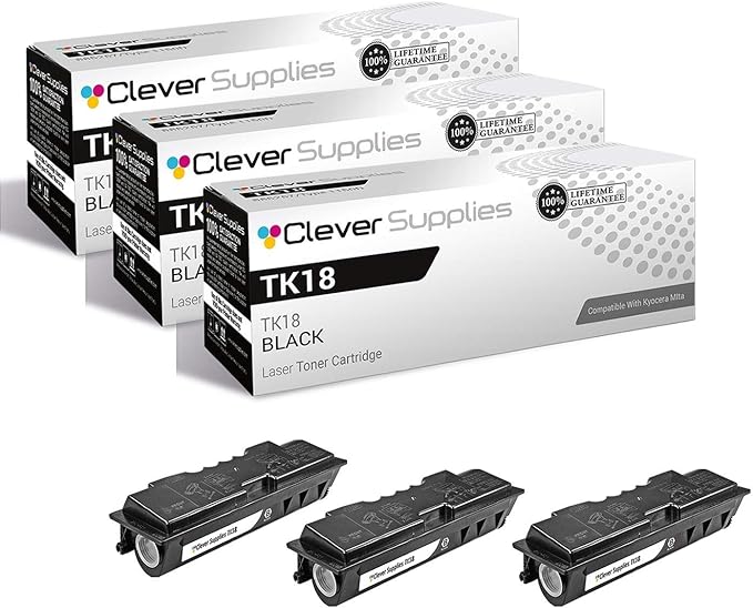 CS Replacement Toner Cartridge Compatible with Kyocera-Mita TK18 Black CS-1820, FS-1020D, KM-1500, KM-1818, FS-1018MFP, FS-1118MFP, KM-1815, KM-1820 Black 3 Pack