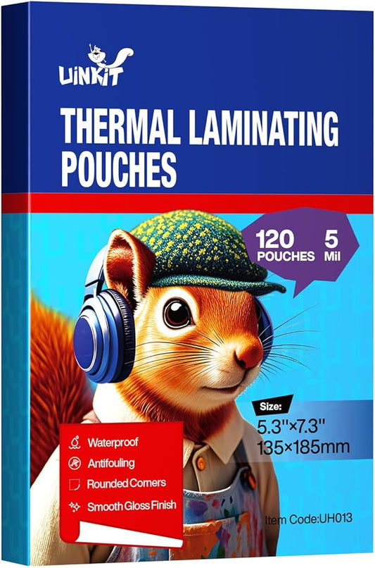 Uinkit Photo Laminating Pouches 5x7 inches 5mil Thickness Extra Protection 120Pack Thermal Laminating Sheets Professional Quality,Glossy Clear Laminator Pouch Rounded Corner
