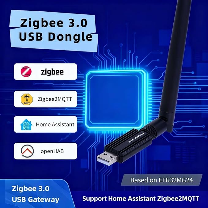 Zigbee 3.0 USB Dongle Gateway, EFR32MG24 Chip, Compatible with Home Assistant, ZHA and Zigbee2MQTT, Works with OpenHAB, Smart Home USB Zigbee Coordinator