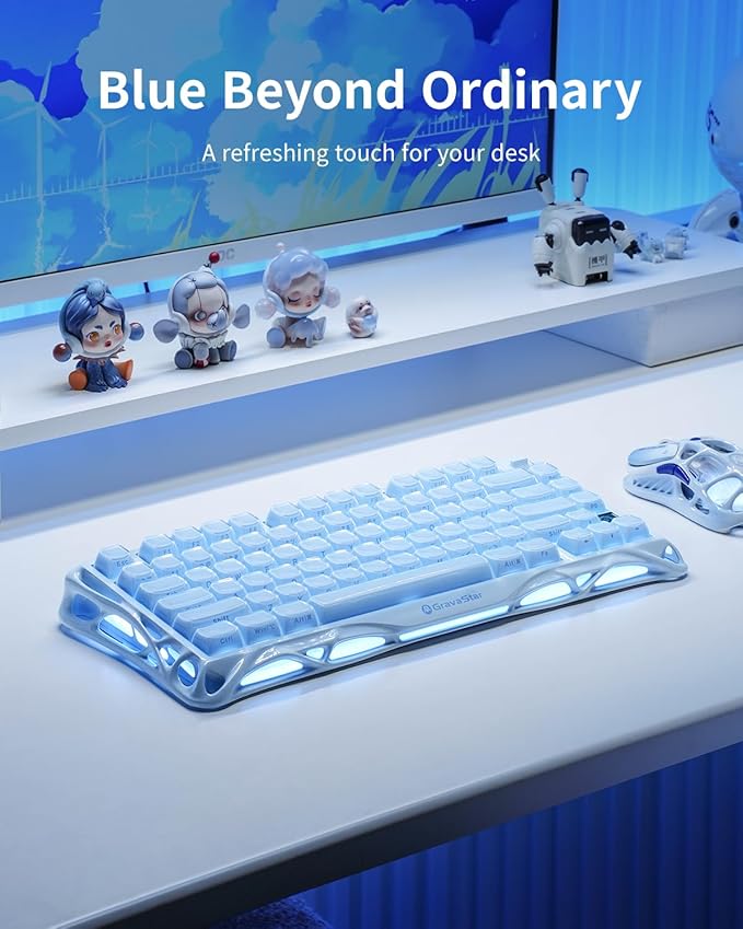 GravaStar Mercury K1 75% Blue Gaming Keyboard, Aluminum Alloy Mechanical Keyboard, Gasket Hot-Swap Socket, Linear Switches, RGB Backlit, Wireless Keyboard for Gaming, Office, and Gifts