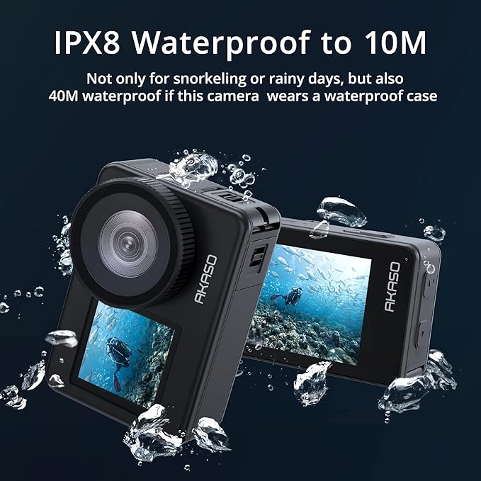 AKASO Brave 7 Action Camera 4K30FPS 20MP with 64GB U3 MicroSDXC Memory Card, Waterproof Camera with Touch Screen IPX8 33FT EIS 2.0 Zoom Support External Mic Voice Control with 2X 1350mAh Batteries