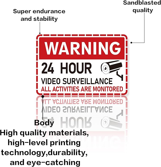 2PCS Video Surveillance Sign/All Activities Are Monitored, Waterproof Durable Security Camera Sign Sticker, Warning Signs for Home, Business, Property