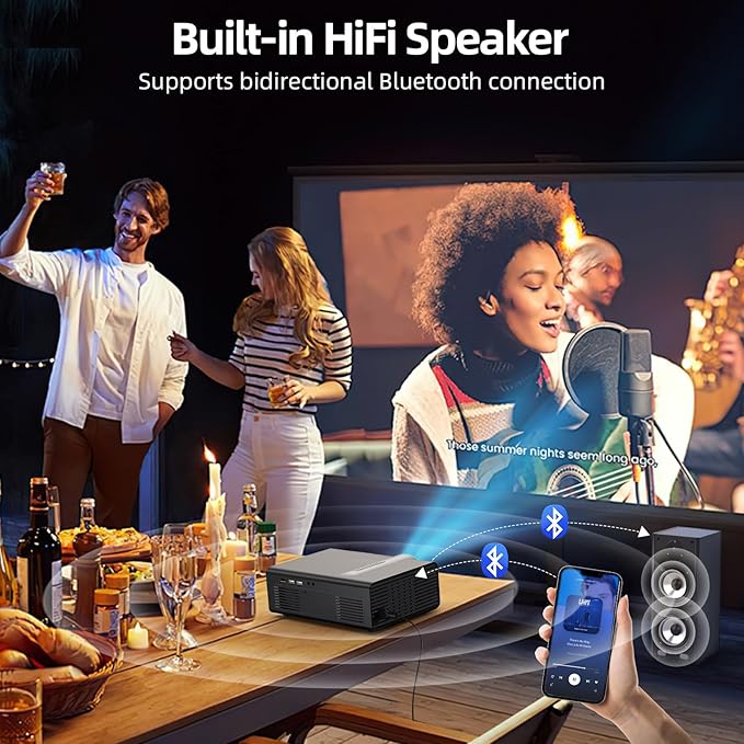 [Electric Focus/Auto Keystone] Projector with WiFi and Bluetooth, Native 1080P 4K Supported,FUDONI Outdoor Movie Projector for Home Theater UP to 300", for iOS/Android/Laptop/TV Stick/HDMI/USB