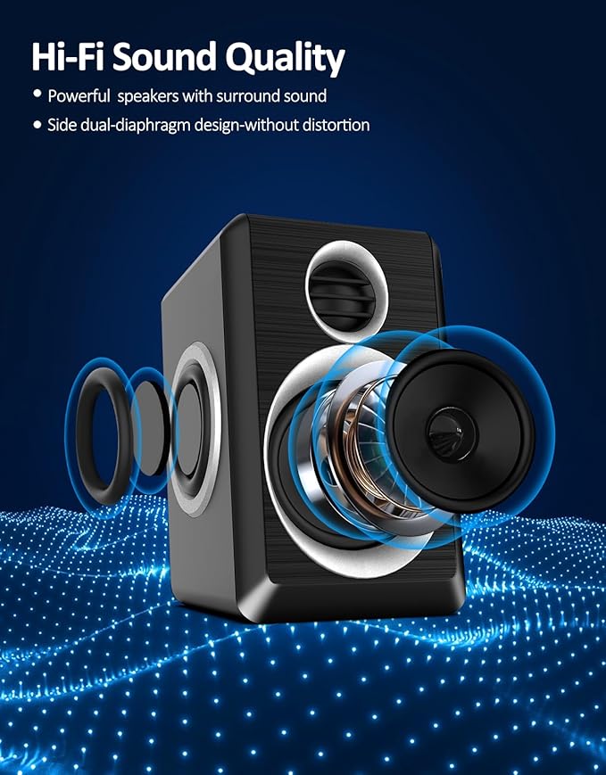 2.0 Computer Speakers, PC Speakers 3.5mm Aux Input, USB-Powered Small PC Speakers with Deep Bass, Suitable for Desktop Computers/Laptops Built in 4 Speaker Diaphragms