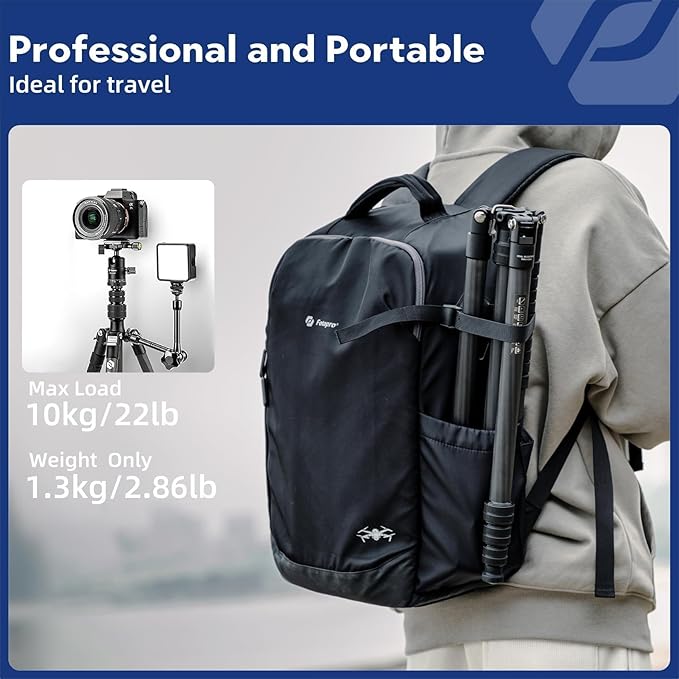 Fotopro 73" Carbon Fiber Tripod for Camera Compact Travel Tripod with Ball Head Detachable Monopod with Quick Release Plate and Camera Bag Load up to 22lbs/10KG X-Go Plus E2 Black