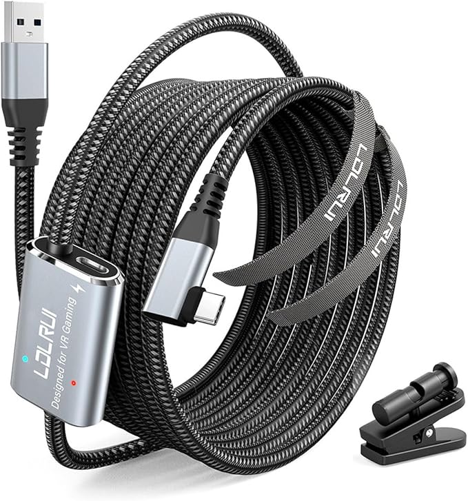 LDLrui Link Cable 16FT with 45W Charging & 5Gbps,Braided USB3.0 to USB C Charger Cord for Meta Quest 3S/Oculus Quest 3.Quest 2/Pro/Pico4 and PC/Steam VR,VR Headset Accessories,with Fixed Clip