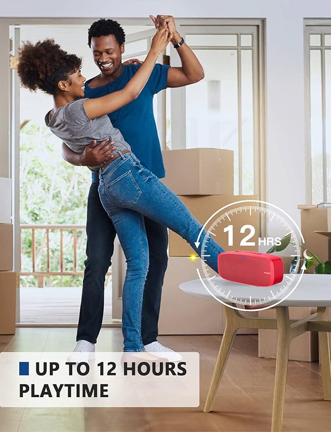 LENRUE Bluetooth Speaker, Wireless Portable Speaker with Loud Stereo Sound, Rich Bass, 12-Hour Playtime, Built-in Mic. Perfect for iPhone, Samsung and More (Red)