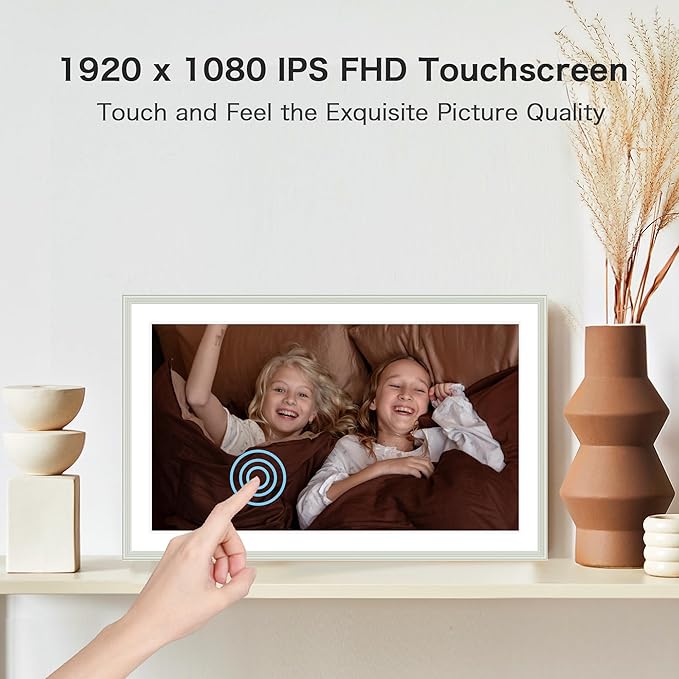 Frameo 15.6 Inch Digital Picture Frame - Large WiFi Electronic Photo Frame with 32GB Storage, 1920x1080 FHD IPS Touch Screen, Wall-Mountable & Tabletop Display, for Women & Mom, Grey