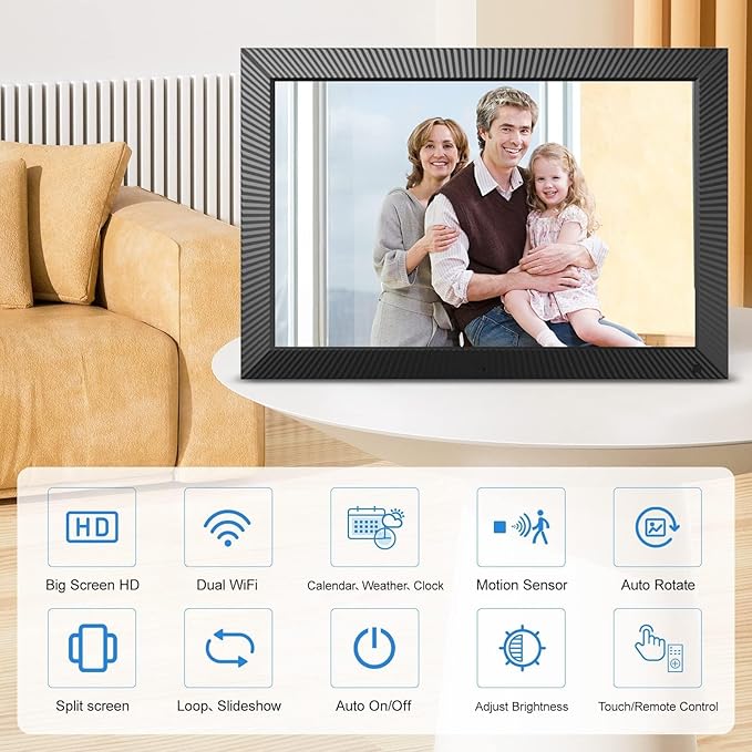 Large Digital Photo-Frame 19" Digital-Picture-Frame - 32GB Dual-WiFi Digital Frame, FHD Touch Screen, Motion Sensor, Wall Mountable, Share Photos Videos via App or Email, Free Cloud, Gift for Mom
