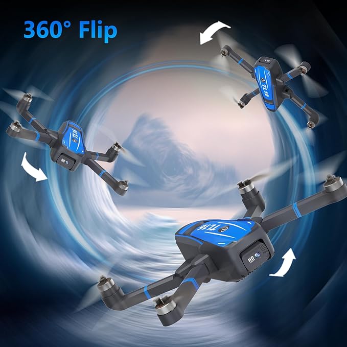 TL16 Drone with 4K HD Camera for Adults, Brushless Motor Drones Optical Flow Positioning 90° Motorised Adjustable Foldable Quadcopter for Beginners, Blue