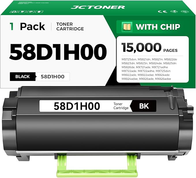 58D1H00 Black High Yield Toner Cartridge with Chip Replacement for Lexmark MS725 MS821 MS822 MS823 MS824 MS825 MS826 MX721 MX722 MX725 MX822 MX824 MX826 Ink Laser Printer dvn dn de ade adhe adxe n
