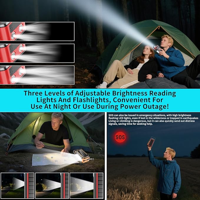 Ultra High Capacity Solar Power Bank 80000mAh, PD18W Solar Charger Power Bank with Built-in Cables, 4 Outputs & 2 Inputs, Outdoor Battery Pack with LED Flashlight for Outdoor Camping Survival (Red)