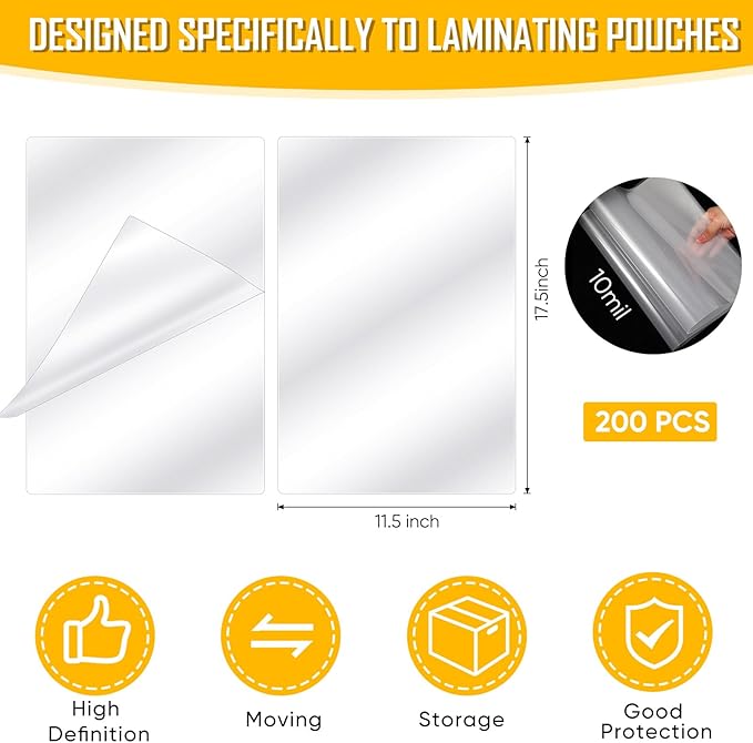 Sherr 200 Pcs 10 Mil Thermal Laminating Sheets 11 x 17 Inch Laminating Pouches 11-1/2 x 17-1/2 Inch Clear Lamination Sheets A3 Size Menu Size Hot Glossy Laminator Sleeves for Sealing