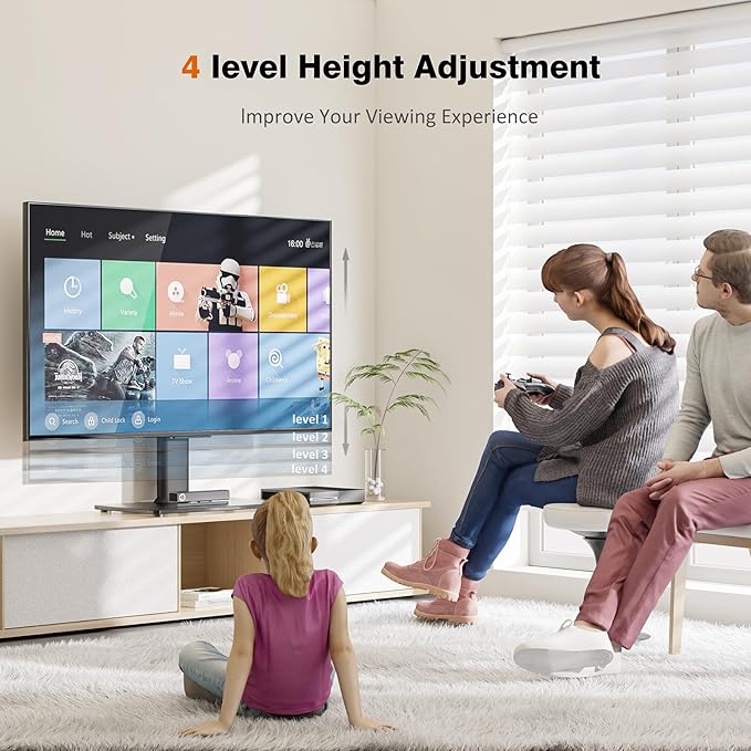 Universal Swivel TV Stand/Base Table Top TV Stand for 13 to 39 inch TVs with 100 Degree Swivel, 4 Level Height Adjustable, Heavy Duty Tempered Glass Base, Holds up to 88lbs, HT07B-002