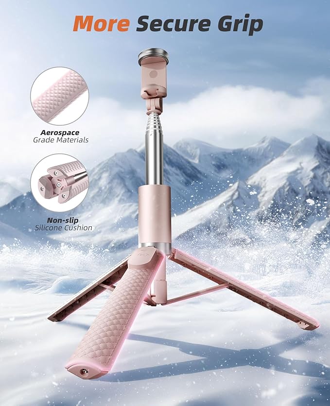 62" Phone Tripod & Selfie Stick, Tripod for iPhone with Remote, All-in-1 Cell Phone Stand, Portable, Extendable Stand for Selfies Video Recording Vlog, Compatible with iPhone Android (Pink)