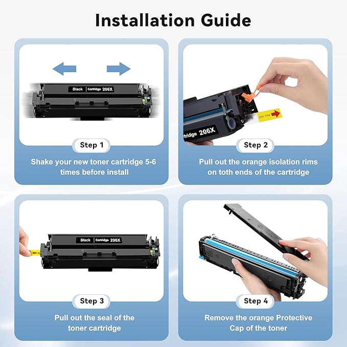 206X Toner Cartridges 4 Pack High Yield (with Chip) Color Pro MFP m283fdwm 255dw Toner Cartridges Compatible with HP206X HP 206X Toner for Color Laser Pro MFP M283fdw M283fdn M255dw M255nw