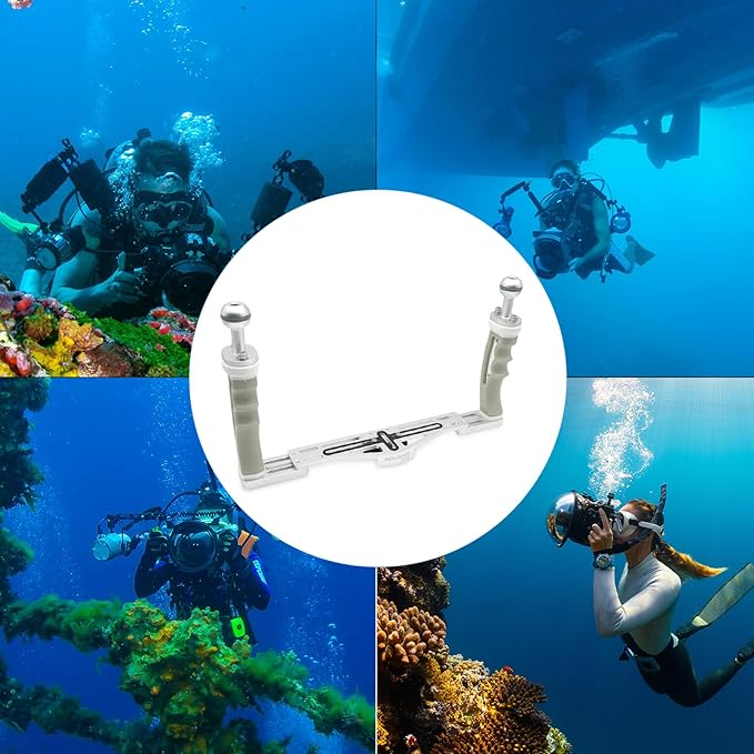 NS10 Underwater Camera Tray extendable Handle Grips Bracket for gopro,pt059,rx100 uw Camera housing Universal Soft Handle with Aluminum and Rubber Material (White)