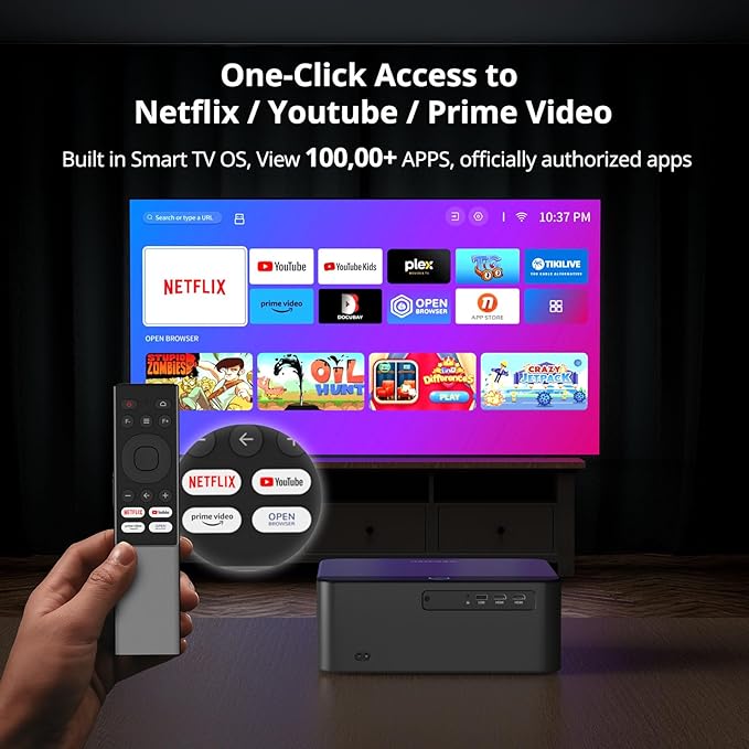 [800 ANSI, Official-NetfIix] Smart Projector, Auto Focus & Keystone, Native 1080P Projector with WiFi & Bluetooth, 40-300" Display, Dolby Audio, Home Theater Projectors for Bedroom Outdoor