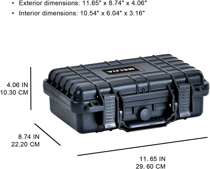 MEIJIA Portable All Weather Waterproof Protective Hard Case, Small Camera Case,Dry Case with Customizable Foam,Fit Use of Drones, Camera,Equipments, 11.65 ”x8.35”x3.78”