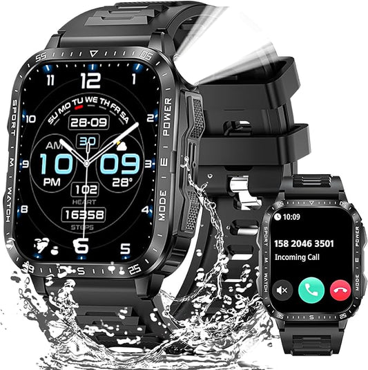Military Smart Watches for Men (Make/Answer Call) with LED Flashlight 1.96" Big Screen 430mAh Fitness Tracker with Sport Modes Heart Rate Monitor Rugged Smartwatch for iPhone Android
