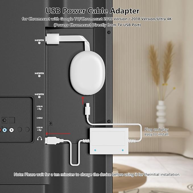 USB Power Cable Compatible with Fire TV Stick 4K Max,Chromecast,Powers Streaming Video Player and Other Micro/USB C TV Sticks(Eliminates Messy Wiring and The Need for AC Adapter) White
