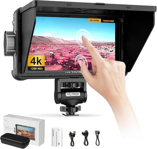 VILTROX DC 550 5.5" Camera Field Monitor for DSLR Touchscreen Camera Monitor 4K with Sunshade Hood Video Monitors for Sony Canon Nikon 3D LUT HDR 4K HDMI in and Out Exposure Focus Assist Waveform