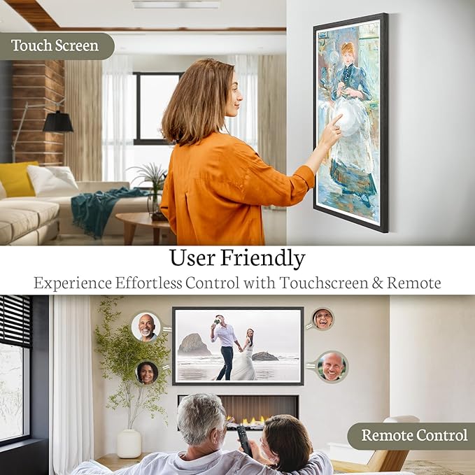 BSIMB 32 Inch Large Digital Picture Frame, Touchscreen 64GB 1920x1080 FHD WiFi Photo Frame Electronic Display Remote Control, Share Pictures/Videos via App/USB/SD Easy Setup Gifts for Mom, Black Wood