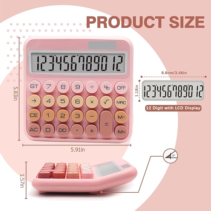 Pink Brown Calculator, Big Button Calculator with Large LCD Display, Pink Office Desk Accessory for Offices, Schools, Homes and Businesses