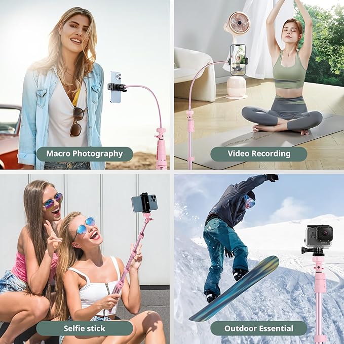 SENSYNE 88" Phone Tripod & Selfie Stick, Extendable Cell Phone Tripod Stand with Wireless Remote and Phone Holder, Pink
