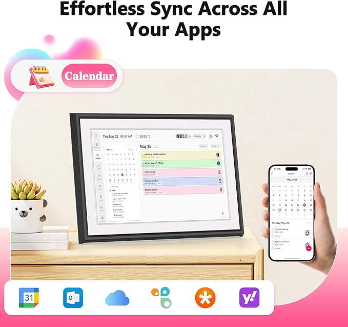BIGASUO 10.1" Digital Calendar Desktop Touch Screen, Electronic Organizer Planner, Smart Touchscreen Interactive Tablet Display for Monthly, Weekly & Daily Agenda, Family Schedules, To Do List