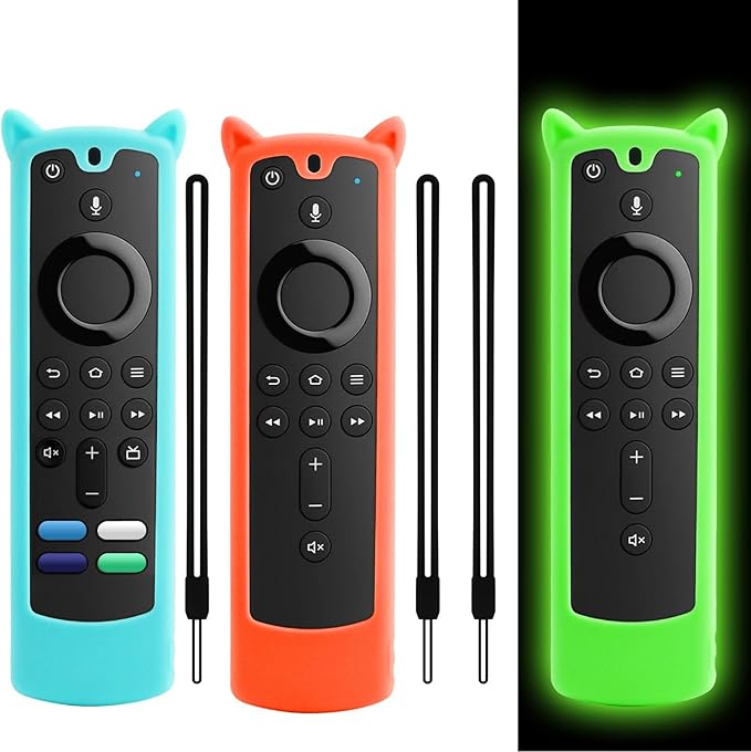 3 Packs Silicone Remote Cover Case Glow in The Dark, Anti-Slip Silicone Protective Case with Lanyard(Glow Green & Sky Blue & Orange)