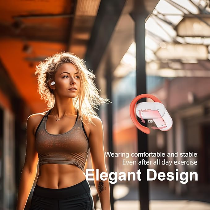 for Open Ear Headphones, True Wireless Earbuds, Bluetooth Headphones,16.2mm Speakers, Bluetooth 5.4 Headset with Mic for Meeting/Sports/Running/Cycling/Driving/Gaming/Gym/Travel (White)