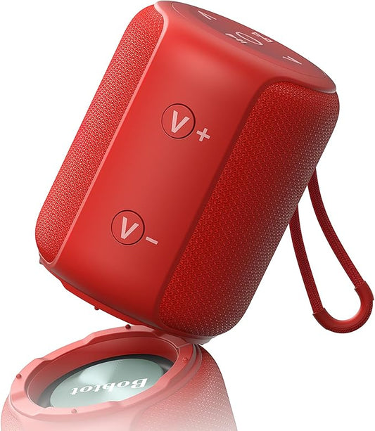 Bobtot Portable Speaker Bluetooth, IPX6 Shower Speaker Waterproof, 15H Playing Time, Loud and Stereo Sound with Bass, Dual Pairing for Party, Camping, Travel, Red