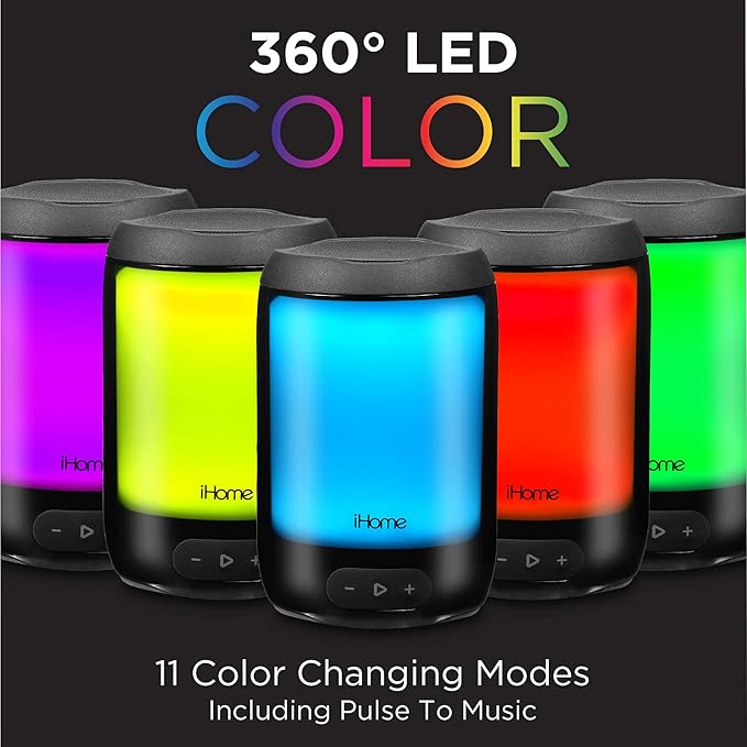 iHome Waterproof Bluetooth Speaker with 25 Hour Mega Battery, Color Changing Rechargeable and Portable Outdoor Speaker (iBT840BZ)