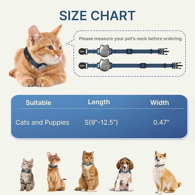 Waterproof Airtag Cat Collar, Breakaway Cat Airtag Collar with Luminous & Reflective Pattern Strap, Lightweight Kitten Collars for Apple Air tag, Hidden Holder for GPS Tracker - Cats, Kittens (9-13")