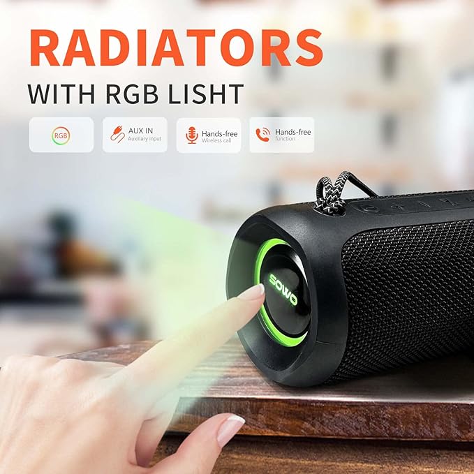 Wireless Portable Speaker,IPX7 Waterproof Bluetooth Speaker, 25W Loud Stereo Sound, Bassboom Technology, TWS Pairing, Built-in Mic, 16H Playtime with Lights for Home Outdoor - Black