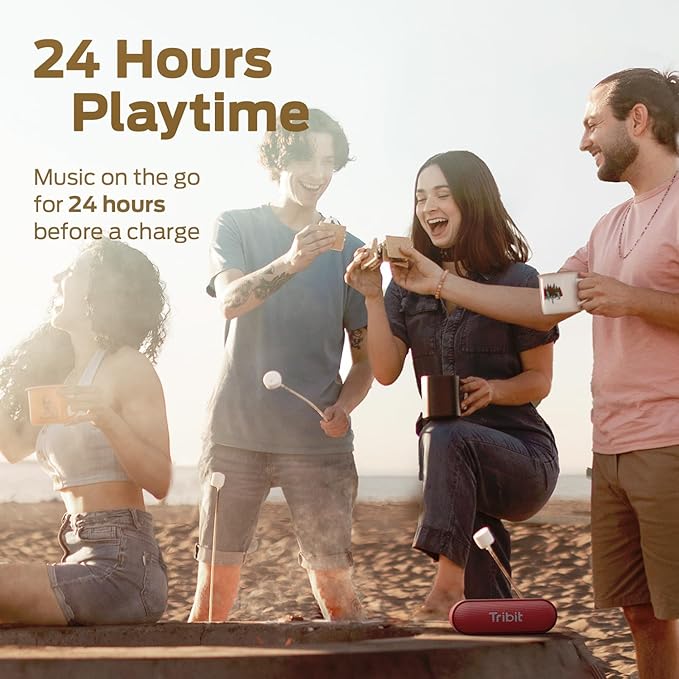 Tribit Bluetooth Speaker XSound Go, 16W Loud Sound & Deeper Bass, 24H Playtime, IPX7 Waterproof, Bluetooth 5.3 TWS Pairing Portable Wireless Speaker for Home, Outdoor (Red)