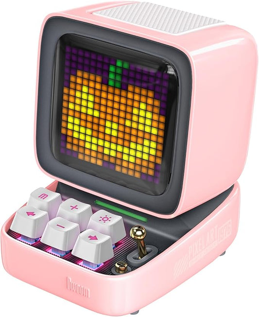Divoom Ditoo Retro Pixel Art Game Bluetooth Speaker with 16X16 LED App Controlled Front Screen (Pink)