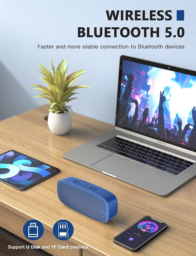 LENRUE Bluetooth Speaker, Wireless Portable Speaker with Loud Stereo Sound, Rich Bass, 12-Hour Playtime, Built-in Mic. Perfect for iPhone, Samsung and More (Blue)