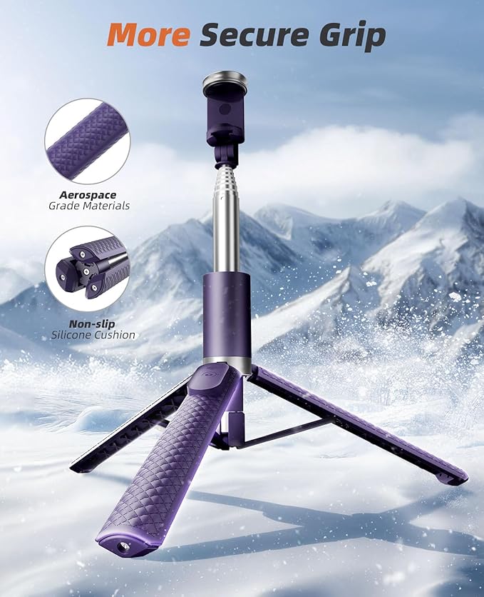 62" Phone Tripod & Selfie Stick, Tripod for iPhone with Remote, All-in-1 Cell Phone Stand, Portable, Extendable Stand for Selfies Video Recording Vlog, Compatible with iPhone Android (Purple)