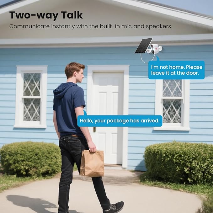 1080P Security Camera Wireless, Color Night Vision, Human Detection, Cloud Storage, 2-Way Audio, 2.4G WiFi, Live View, Indoor Outdoor Surveillance (4 Spotlights+Solar Panel)