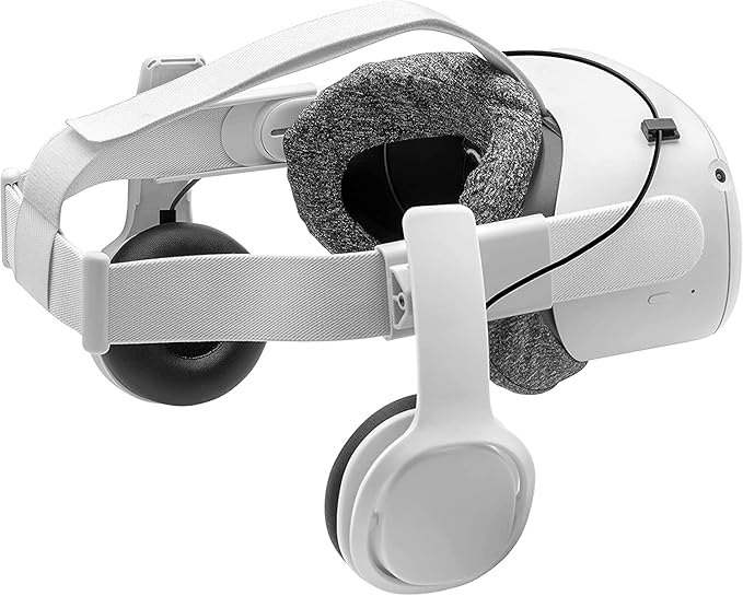 Stereo VR Headphones Compatible with Meta Quest 2, On Ear Bass, 3D 360 Degree Sound,White