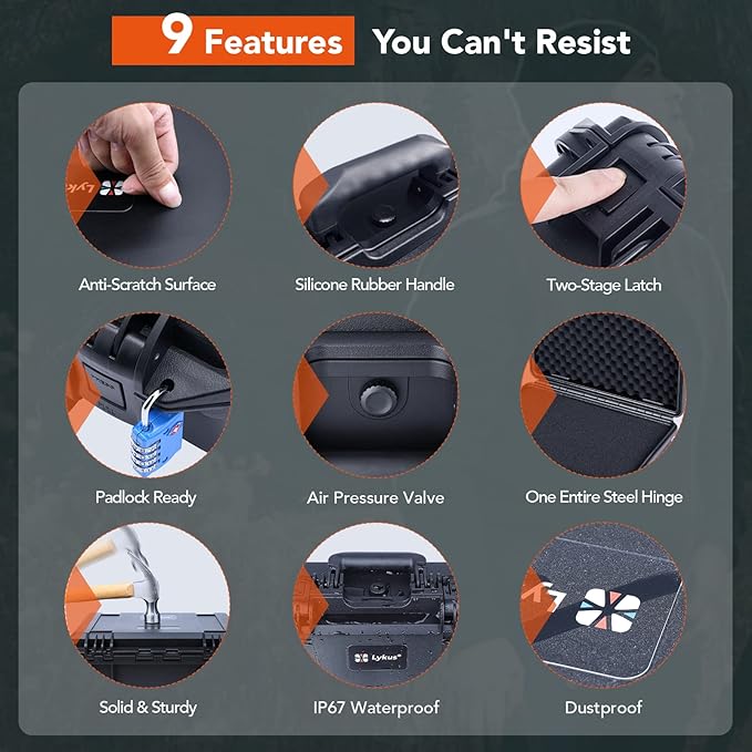 Lykus HC-3510 Waterproof Hard Case with Customizable Foam Insert, Interior Size 13.78x11.81x5.12 in,Suitable for camera,lens,drone,mic,flashlight,telescope,action cam,electronics,tools,and more