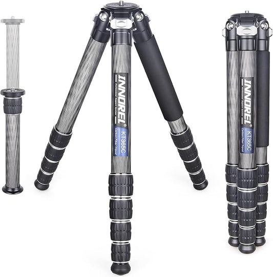 INNOREL KT365C Compact Carbon Fiber Camera Tripod 36mm Max Tube Professional 5 Sections Travel Tripod for Digital DSLR Video Camcorder Heavy Duty Camera Stand Load 66.1lb/30kg with Center Column