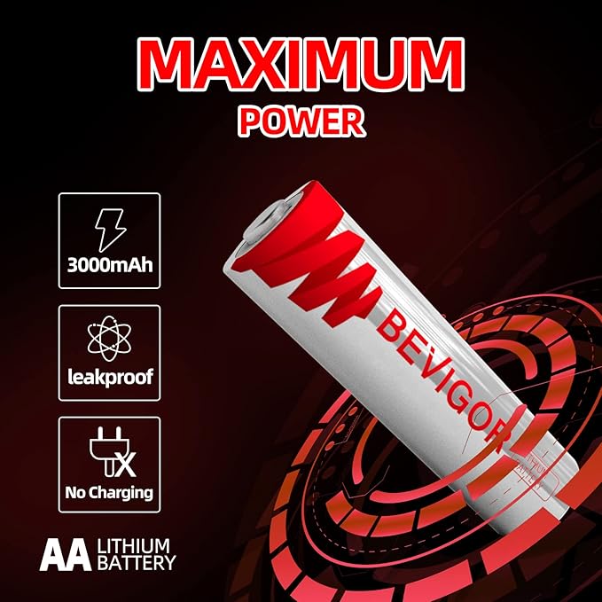 BEVIGOR Lithium Batteries AA Size, AA Battery 4 Pack, Double A Batteries, 1.5V Double A Battery, Longer Lasting Lithium Iron Batteries for Flashlight, Toys, Remote Control【Non-Rechargeable】