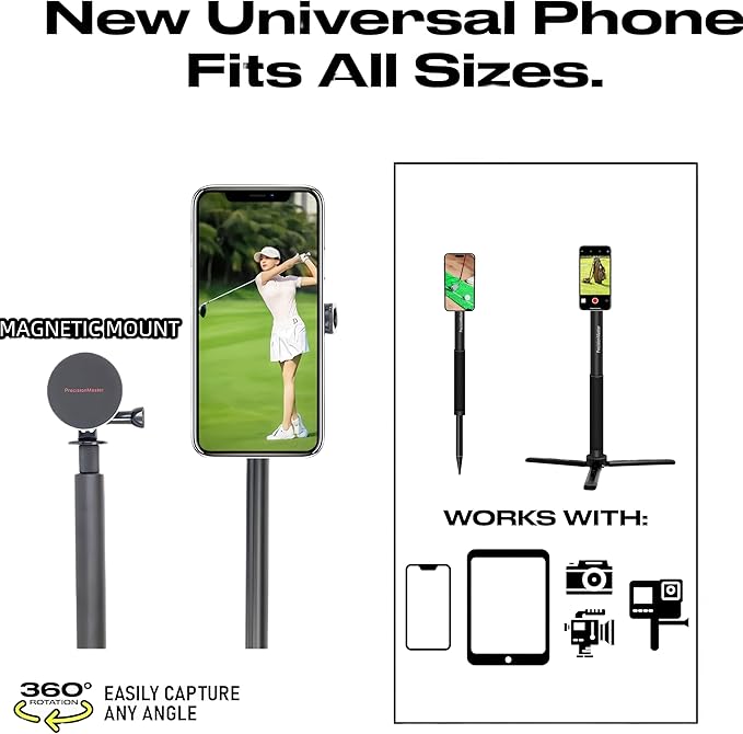 Golf Tripod & Monopod, Magnetic Golf Film Stick 52" Adjustable Aluminum, Golf Swing Training Aid Compatible with Magsafe iPhone Android Phones