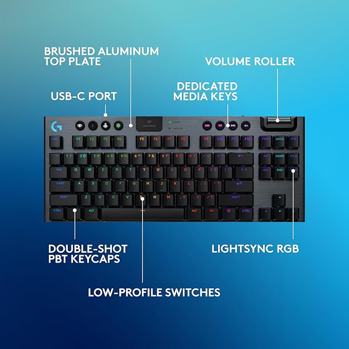 Logitech G915 X Lightspeed TKL Wireless Mechanical Gaming Keyboard, Double-Shot PBT Keycaps, Fully Programmable Keys, RGB Backlit Mac/PC Gaming Keyboards, Aluminum Finish, GL Tactile Switches, Black