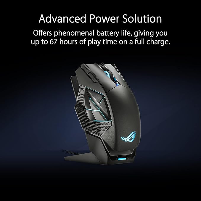ASUS ROG Spatha X Wireless Gaming Mouse (Magnetic Charging Stand, 12 Programmable Buttons, 19,000 DPI, Push-fit Hot Swap Switch Sockets, ROG Micro Switches&Paracord and Aura RGB lighting),Black